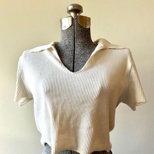 White Cream Cropped Crop Top Polo Women’s Polo Shirt Hearts & Hip Size L Y2K